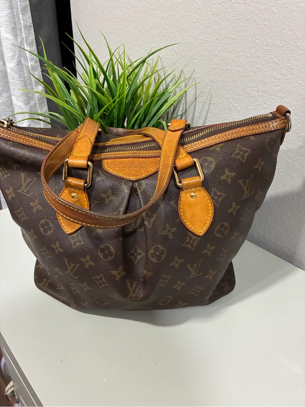 Louis Vuitton Brown Monogram Canvas Satchel with Tan Leather Trim
